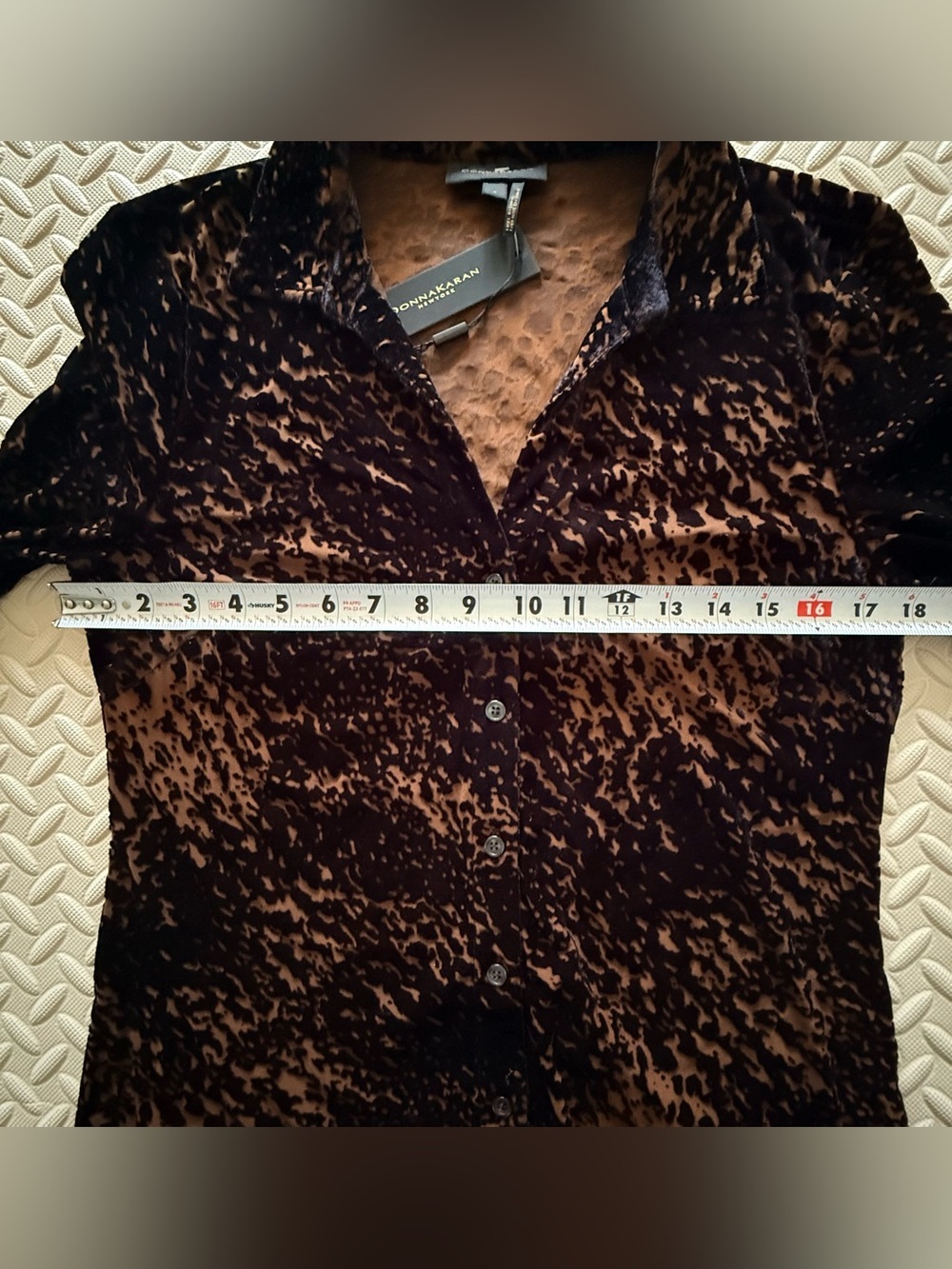 Donna Karan Burnout Velvet Button-Front Blouse - Picture 5 of 8